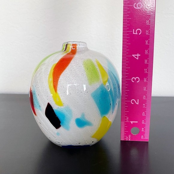 CRATE & BARREL Multicolor Hand Blown Art Glass Ziggy 4.5" Bud Vase - Picture 6 of 7